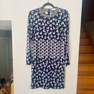 EUC Tory Burch 60’s Inspired Navy and Lavender Long Sleeve Dress 100% Silk